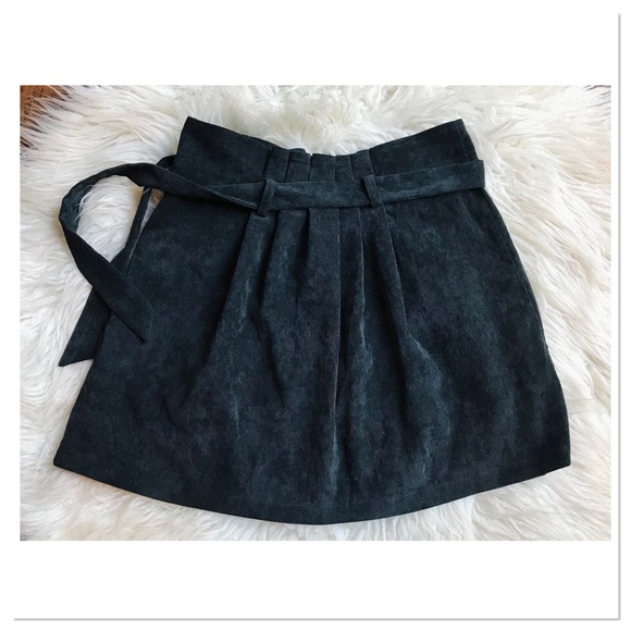 Loveriche Corduroy Mini Skirt Paper Bag Tie Waist Blue Size Large - Picture 6 of 8